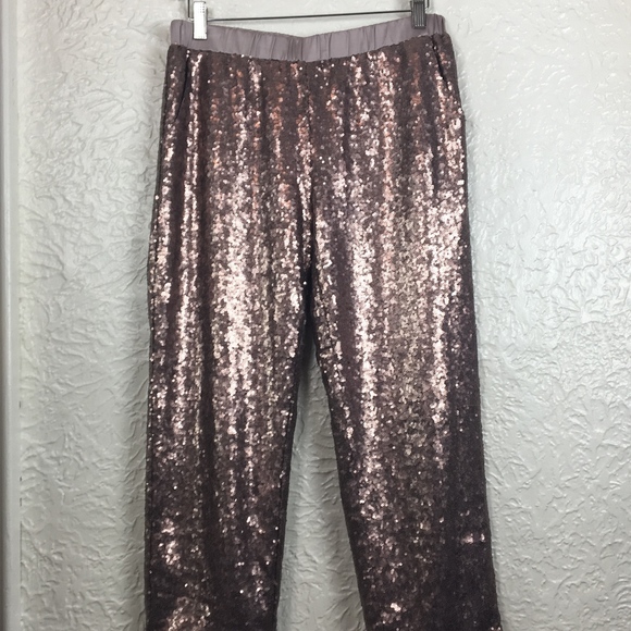 Rose Gold Metallic Sequins Copper Pants Large - Picture 2 of 6